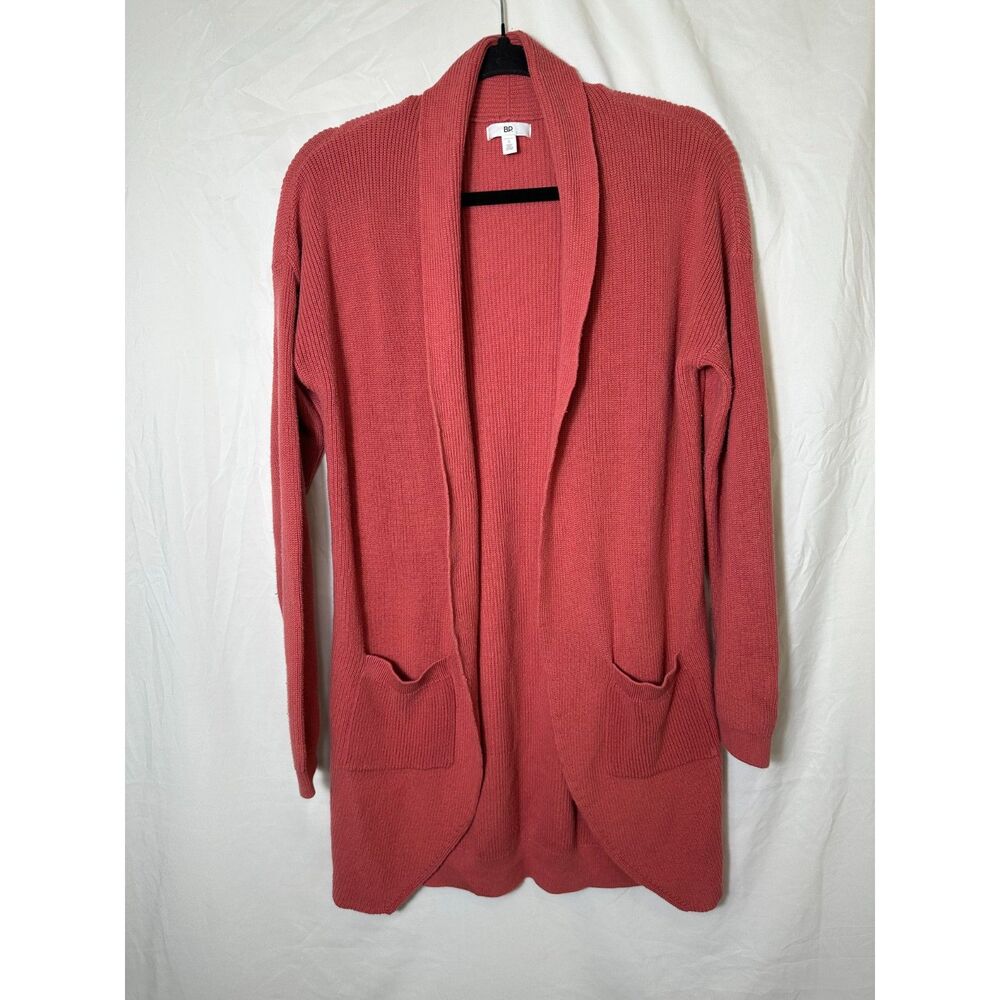 BP Women's Ribbed Stitch Curve Hem Cardigan Salmon Color Size S 100% Cotton